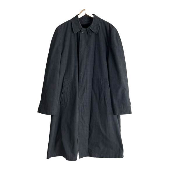 London Fog Trench Coat Men 38 Gray Clipper Mill Plaid Alpaca Fur Lined Placket